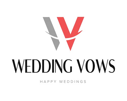 Logo with red and gray 'V' shapes and 'Wedding Vows' text on white background
